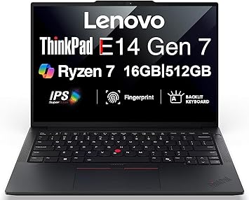 Lenovo ThinkPad E14 Gen 7 AI Business Laptop 14" FHD+ Display (AMD Ryzen 7 250 (Beat Ryzen 5 7535U), 16GB DDR5, 512GB SSD, Copilot, Backlit, Fingerprint, 5M RGB Webcam, Thunderbolt 4, Win11Pro), 2026